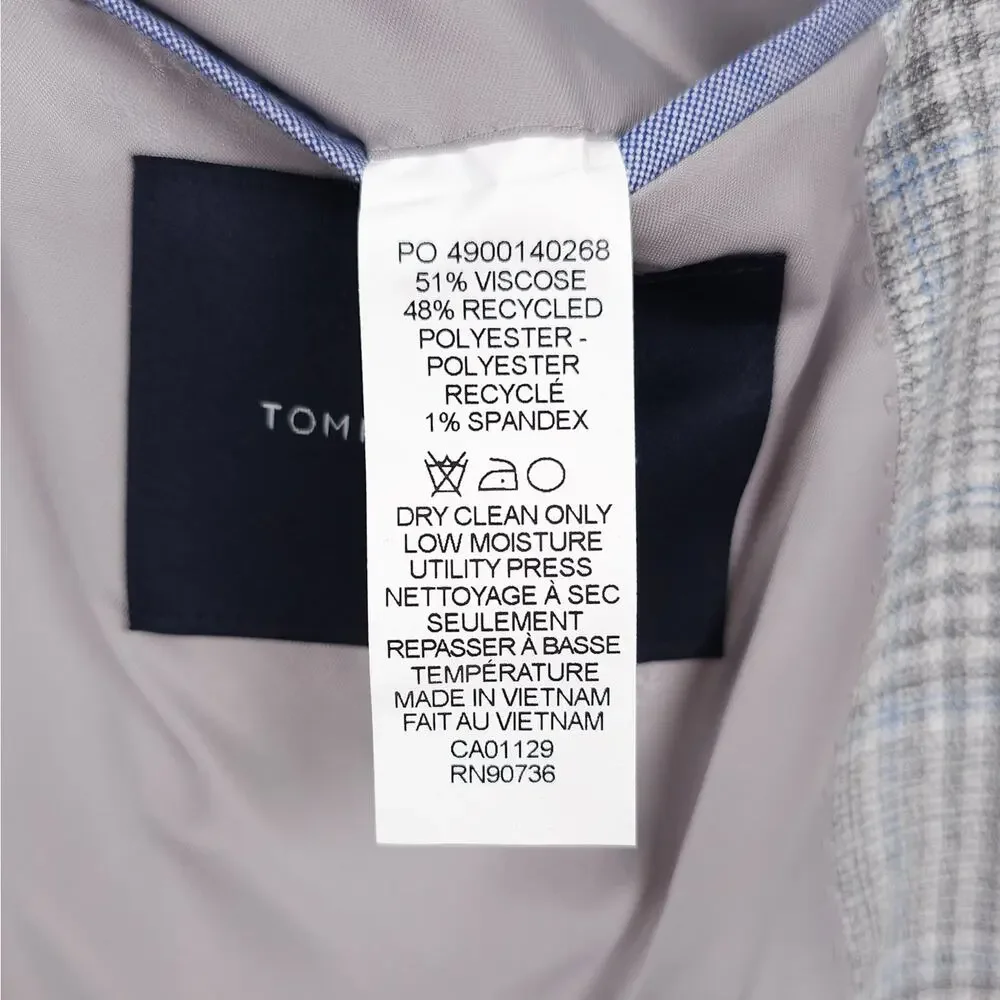Tommy Hilfiger Mens Modern Fit Sport Coat 46L Light Grey Blue Plaid Stretch NWT